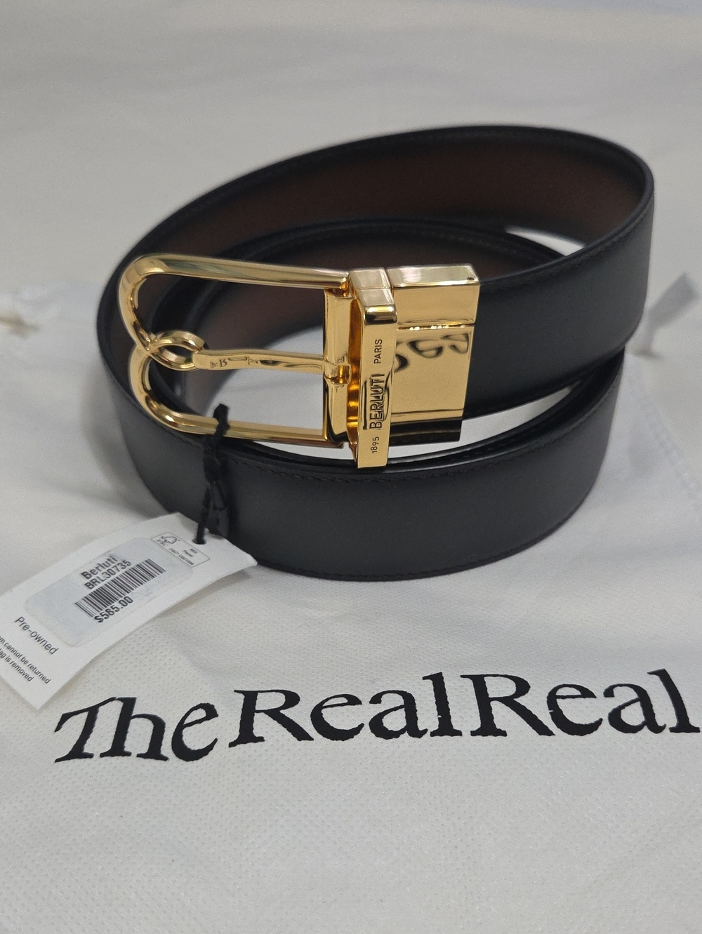 Reversible Berluti Leather Belt with Gold Buckle